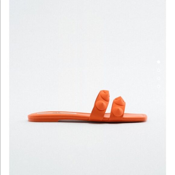 ZARA FLAT RUBBERIZED STUDDED SANDALS - Picture 2 of 4